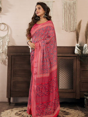 Rajwada Red Cotton Linen Zari Work Saree For Women