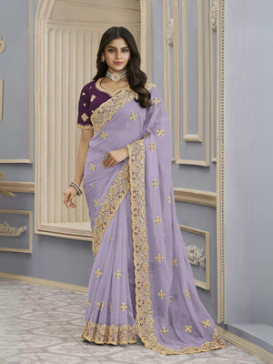Rajwada Lavender Georgette Embellished Elegant Saree For Women
