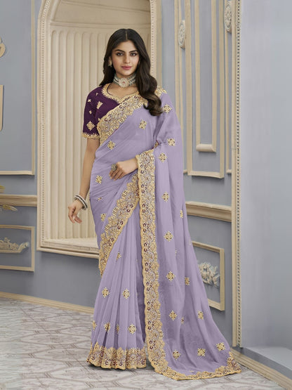 Rajwada Lavender Georgette Embellished Elegant Saree For Women