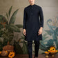 Rajwada Black Viscose Silk Woven Stitched Kurta For Men