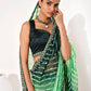 Rajwada Green Cotton Linen Embroidered Striped Saree For Women