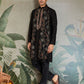 Rajwada Black Viscose Rayon Embroidered Stitched Kurta For Men