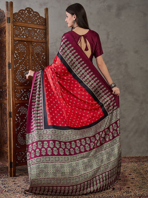 Rajwada Red Silk Blend Printed Elegant Saree For Women
