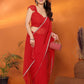 Rajwada Red Georgette Plain Saree With Unstitched Blouse For Women