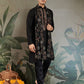 Rajwada Black Viscose Rayon Embroidered Stitched Kurta For Men