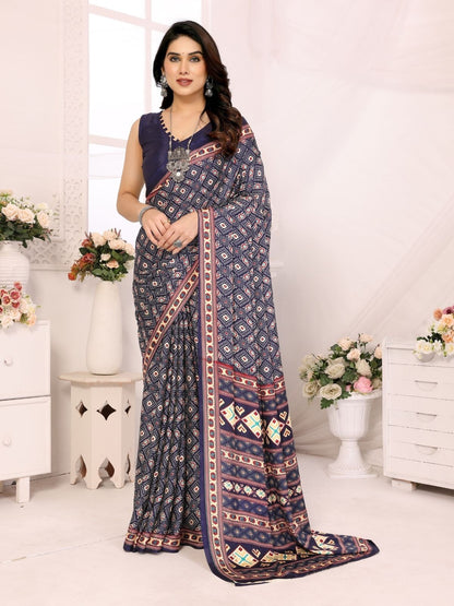 Rajwada Blue Georgette Printed Saree For Women