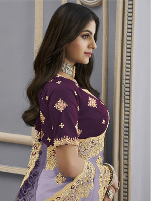 Rajwada Lavender Georgette Embellished Elegant Saree For Women