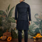 Rajwada Black Viscose Silk Woven Stitched Kurta For Men