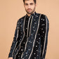 Rajwada Black Viscose Rayon Embroidered Stitched Kurta For Men