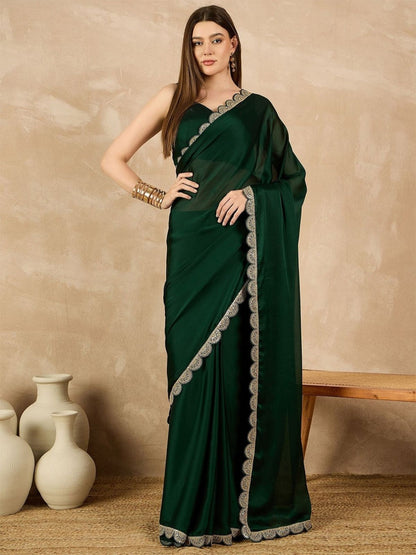 Rajwada Green Georgette Embroidered Saree For Women