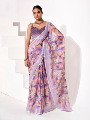 Rajwada Multicolour Cotton Linen Solid Printed Saree For Women