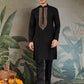 Rajwada Black Viscose Rayon Embroidered Stitched Kurta For Men