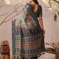 Rajwada Grey Linen Cotton Printed Saree For Women