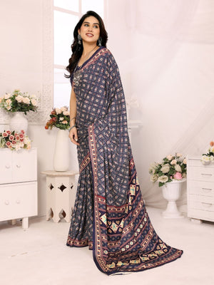 Rajwada Blue Georgette Printed Saree For Women
