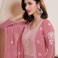 Rajwada Peach Chinon Embroidered Semi-Stitched Kurta Set For Women