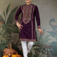 Rajwada Purple Viscose Silk Embroidered Stitched Kurta For Men