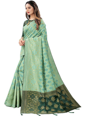 Rajwada Pista Green Silk Blend Embellished Saree For Women