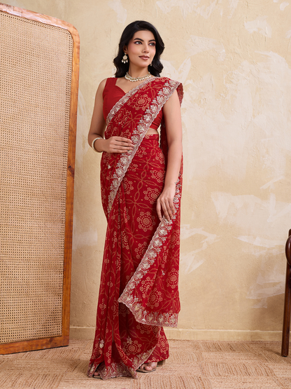 Rajwada Red Georgette Printed Saree For Women