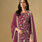 Rajwada Wine Chinon Embroidered Semi-Stitched Kurta Set For Women