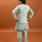 Rajwada Sky Blue Viscose Silk Embroidered Stitched Kurta Set For Kids