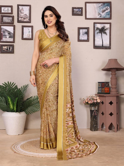 Rajwada Yellow Georgette Printed Saree For Women