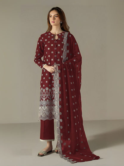 Rajwada Maroon Georgette Embroidered Semi Stitched Kurta Set For Women