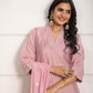Rajwada Peach Viscose Chanderi Embroidered Stitched Kurta Set For Women