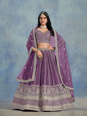 Rajwada Purple Art Silk Embellished Semi-Stitched lehenga For Women