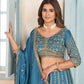 Rajwada Sky Blue Chinon Sequence Embroidered Semi-Stitched Lehenga For Women