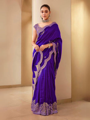 Rajwada Blue Silk Blend Embellished Saree For Women