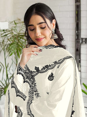 Rajwada White Georgette Embroidered Semi-Stitched Kurta Set For Women