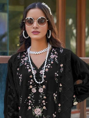 Rajwada Black Georgette Embellished Semi-Stitched Kurta Set For Women