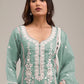 Rajwada Sky Blue Cotton Blend Embroidered Semi-Stitched Kurta Set For Women