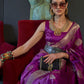 Rajwada Purple Silk Blend Woven Saree With Unstitched Blouse for Women