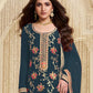 Rajwada Teal Viscose Embroidered Semi-Stitched Kurta Set For Women