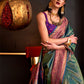 Rajwada Green Silk Blend Woven Saree With Unstitched Blouse For Women