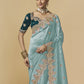 Rajwada Blue Tissue Embellished Saree For Women