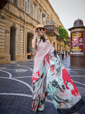 Rajwada Mauve Silk Blend Printed Saree With Unstitched Blouse For Women