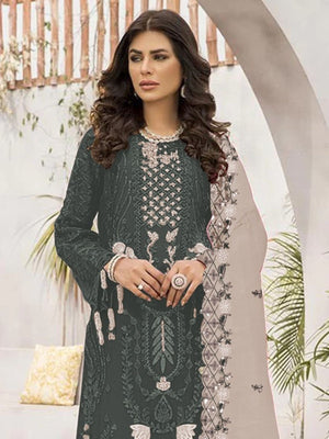 Rajwada Dark Grey Georgette Embroidered Semi-Stitched Kurta Set For Women