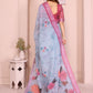 Rajwada Sky Blue Cotton Linen Printed Saree For Women