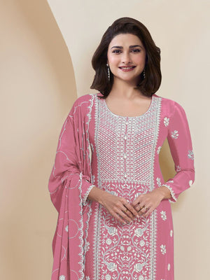 Rajwada Pink Georgette Embroidered Semi-Stitched Kurta Set For Women