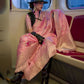 Rajwada Pink Silk Blend Woven Saree With Unstitched Blouse For Women