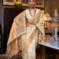 Rajwada Off White Silk Blend Woven Saree With Unstitched Blouse for Women