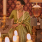 Rajwada Green Silk Blend Woven Saree With Unstitched Blouse For Women