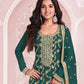 Rajwada Teal Cotton Blend Embroidered Semi-Stitched Kurta Set For Women