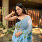 Rajwada Blue Georgette Printed Saree With Unstitched Blouse For Women