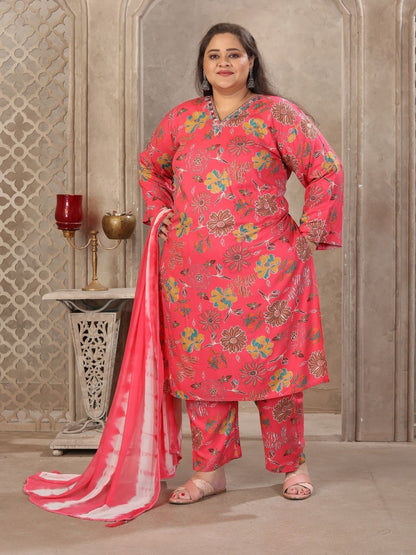 Rajwada Dark Pink Rayon Printed Kurta Set For Women