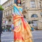 Rajwada Multicolor Silk Blend Printed Saree With Unstitched Blouse For Women