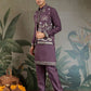 Rajwada Purple Viscose Silk Embroidered Stitched Kurta Set For Men