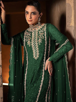 Rajwada Green Georgette Embroidered Semi-Stitched Kurta Set For Women